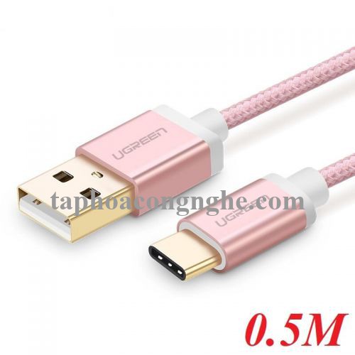 Ugreen 20865 0.5M màu Hồng Dây USB 2.0 sang Type-C đầu nhôm dây bọc vinyl US174 30020865